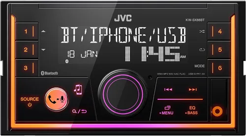 Vista 2 de JVC KW-SX88BT estéreo de coche Bluetooth de doble DIN con receptor multimedia digital y chasis poco profundo, pantalla de color variable, USB