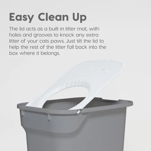 Vista 3 de IRIS USA - Caja de arena higiénica cuadrada para gatos, bandeja grande para gatos con tapa de captura de partículas de arena, menos residuos