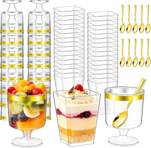 Vista 10 de mwellewm 150 paquetes de mini tazas de postre con cucharas, tazas de postre de plástico transparente de 3oz para postres tipo parfait para fiestas