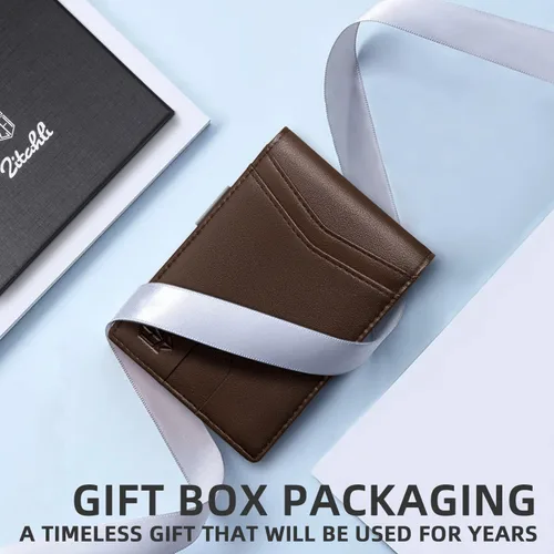 Vista 100 de Zitahli - Carteras delgadas con clip para dinero para hombre, tarjetero minimalista, de cuero, plegable, con bloqueo RFID, cartera de bolsillo