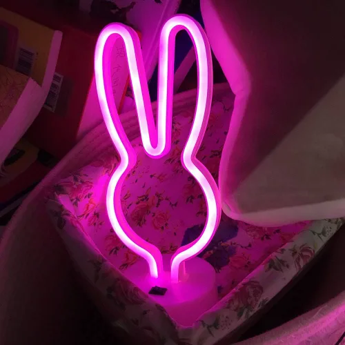 Vista 4 de BAILEY Letrero de neón de orejas de conejo, luces LED de conejo de Pascua con base con soporte, USB o 3 pilas AA, luz de neón alimentada por batería
