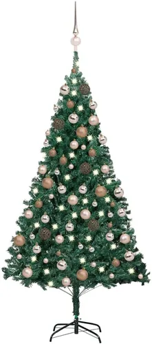 Vista 31 de 6.5ft Pre-Lit Artificial Christmas Tree with 250 LED Lights, Hinged PVC Branches, Metal Stand, and Decorative Balls for Indoor Holiday Decor Verde