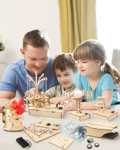 Vista 6 de Poraxy Kits STEM para niños de 8 a 10 a 12 años, 5 juegos de rompecabezas 3D de madera, experimentos educativos de ciencia, proyectos