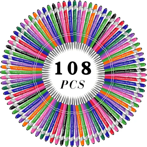 Vista 123 de Bolígrafos personalizados a granel con punta de lápiz capacitivo, 12 bolígrafos personalizados con logotipo de mensaje con nombre, bolígrafos
