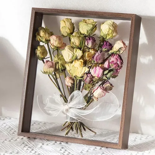 Vista 5 de 4 cajas de sombra profunda, cajas de sombra acrílica dobles, marco de flores secas de madera, marco de fotos flotante decorativo para decoración