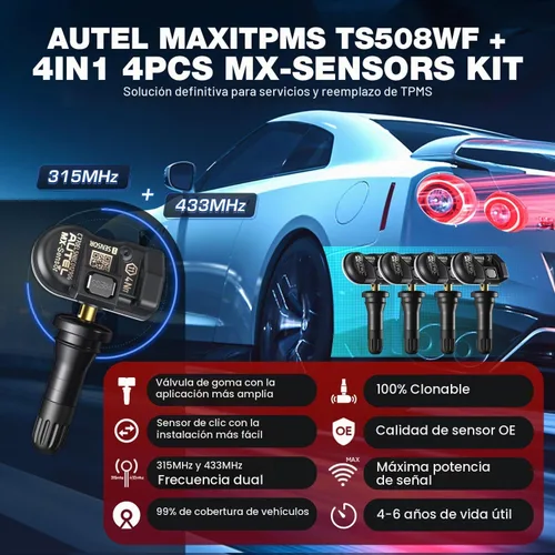Vista 7 de Autel MaxiTPMS TS508WF KIT, herramienta de programación WiFi TPMS 2026 con 4 sensores TPMS MX-315+433Mhz, hasta TS601 TS508 TS501 PRO, activación