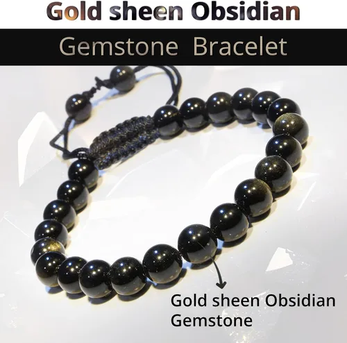 Vista 267 de Adjustable Crystal Bracelet – Gemstone Bead Bracelet with Adjustable Macrame String – Chic Gemstone Bracelet for Men and Women – 8mm Round Healing