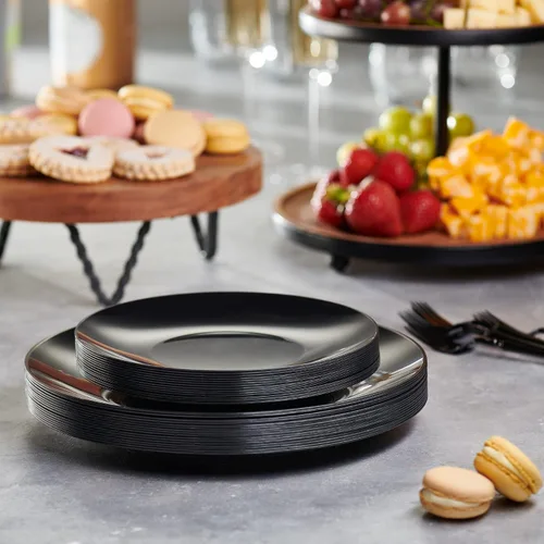 Vista 4 de Plasticpro - Juego de platos combinados de 32 piezas que incluye platos de 16 a 7 pulgadas y platos de 16 a 10 pulgadas de plástico negro