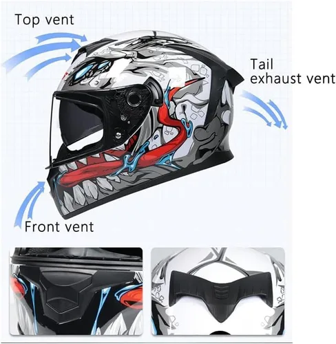 Vista 2 de Casco de motocicleta de cara completa con doble visera, ciclomotor, motocicleta de calle, carreras unisex para adultos, aprobado por DOT