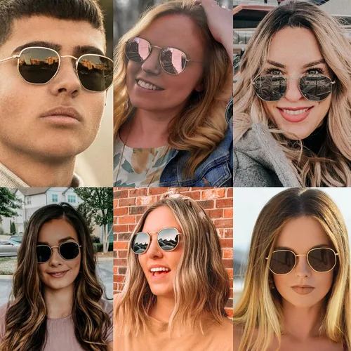 Vista 2 de DQbhzh Small Square Polarized Sunglasses 3 Pack for Women Men Polygon Hexagon Sun Glasses Retro Trendy UV400 Protection