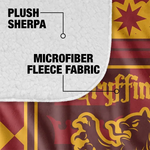 Vista 4 de Manta de Harry Potter, 50 x 60 pulgadas, Gryffindor Plaid Sigil Silky Touch Sherpa Back Manta súper suave