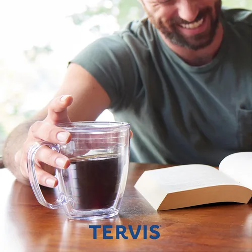 Vista 6 de Taza aislada Tervis de doble pared fabricada en Estados Unidos con logotipo principal de NHL Buffalo Sabres, mantiene las bebidas frías y calientes