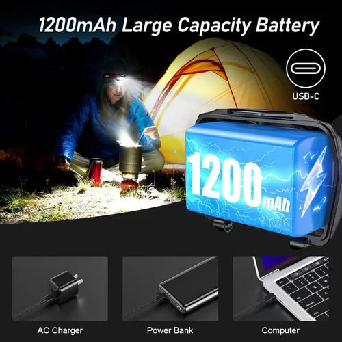 Vista 7 de Blukar Linterna frontal LED recargable, 2000L de alto lumen súper brillante regulable linterna con sensor de movimiento, 8 modos, foco e reflector