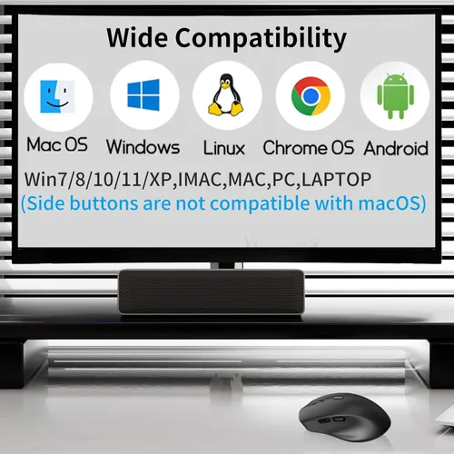 Vista 5 de Ratón silencioso Bluetooth, mouse ergonómico para computadora con botones laterales, ratones silenciosos BT4.2 sin receptor USB, batería de 18