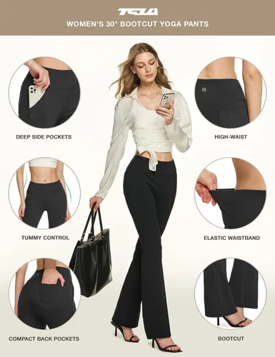 Vista 4 de TSLA Pantalones de yoga y vestir para mujer, 2931 pulgadas, pantalones de trabajo casuales de oficina, pantalones elásticos de pierna recta con 4