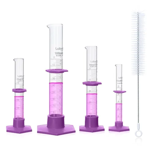 Vista 14 de Juego de cilindros de medición de 33.8 fl oz con cepillo de limpieza, vidrio de borosilicato, base hexagonal y pico, clase B, LVE008