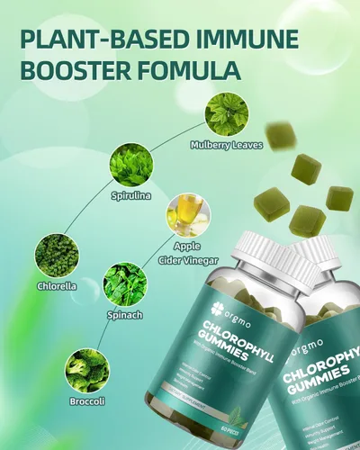 Vista 4 de Gomitas de clorofila para olor corporal, sin azúcar, 120 unidades, suplemento desodorante interno para mujeres/hombres con ACV Chlorella Spirulina