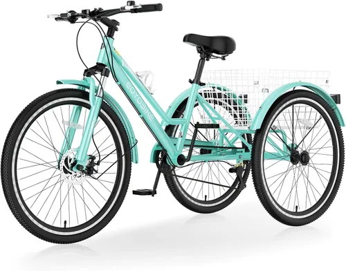 Vista 8 de Slsy Triciclo de montaña para adultos, bicicleta de tres ruedas de 7 velocidades, triciclos para adultos de 24/26 pulgadas para personas mayores