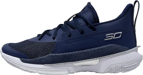 Vista 2 de Under Armour Curry 7 - Tenis de baloncesto para niños preescolares 3022114-100, BlancoNegroRojo