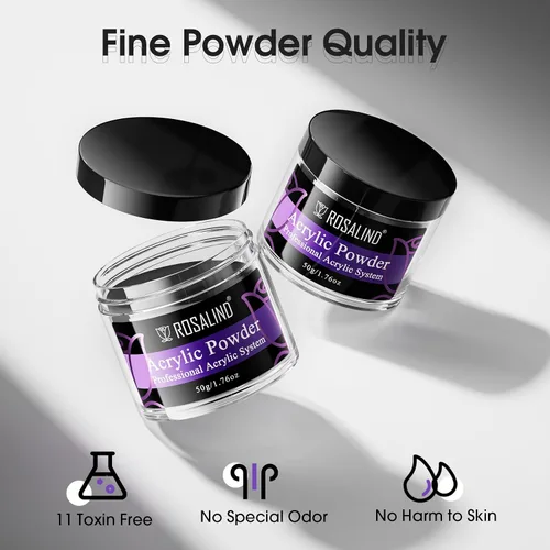Vista 8 de Rosalind Polvo de uñas acrílico negro 50 g/1.76 oz – Polímero de cristal negro polvo de uñas para extensión acrílica, no necesita lámpara