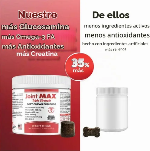 Vista 6 de PHS Joint Max Triple Strength (TS) Masticables suaves para perros, glucosamina, condroitina, MSM, cúrcuma, Omega 3, alivio del dolor de cadera