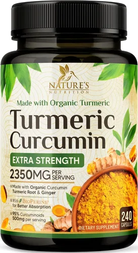 Vista 10 de Suplemento de curcumina de cúrcuma de 1750 mg con cúrcuma y jengibre orgánicos, 95% curcuminoides, pimienta negra BioPerine para una mejor
