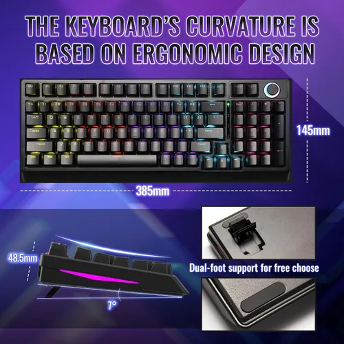 Vista 8 de Mechanical Gaming Keyboard with Red Switches 98 Keys PC Gaming Keyboard with BacklitMulti-Function Volume & Lighting Knob,Anti-Ghosting Wired USB