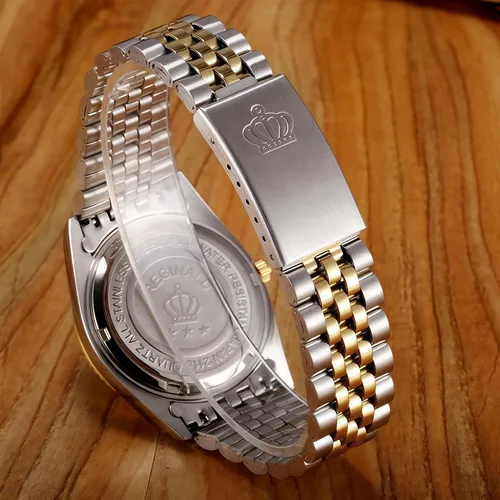 Vista 5 de MASTOP Reloj luminoso impermeable de cuarzo plateado dorado dos tonos acero inoxidable reloj de pulsera