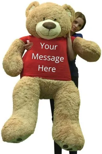 Vista 2 de Big Plush Animal de peluche personalizado, oso de peluche gigante de 5 pies de alto, personaliza tu texto impreso en la camiseta del oso