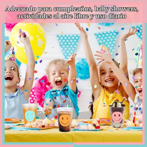 Vista 5 de Irenare 72 vasos de plástico reutilizables de 9 onzas con patrón de sonrisa, vasos de plástico para beber vasos pastel lindos vasos de plástico