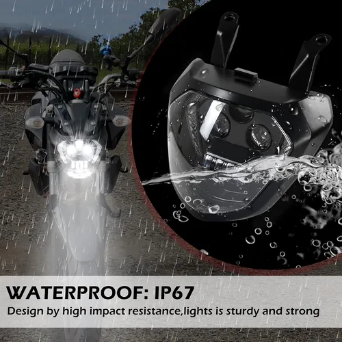 Vista 4 de Ensamble de faro LED VEISUTOR para Yamaha MT-07 FZ-07 14-17, faro delantero con haz alto y bajo DRL, luces de señal de giro para accesorios Yamaha