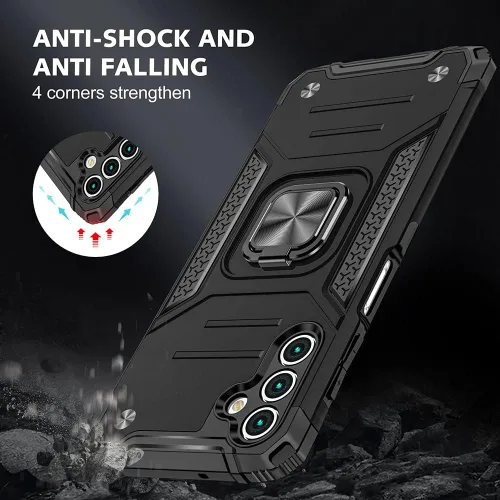 Vista 2 de HNHYGETE Funda para Samsung A13 5G, Galaxy A13 5G con protector de pantalla, soporte giratorio de grado militar de 360° (resistente), fundas Negro