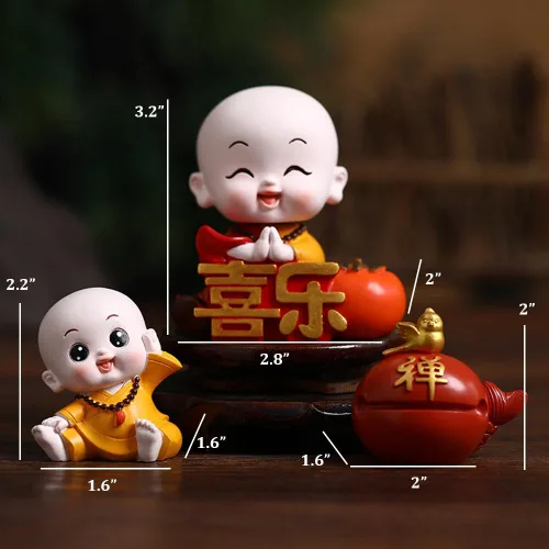 Vista 7 de Bonita estatua de monje bebé, figura de resina de monje de hoja de loto, figura de Buda en miniatura china para decoración del automóvil del hogar