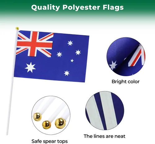 Vista 6 de Bandera de Australia Pequeña Bandera Australiana Paquete de 12 Mini Banderas de Mano Australianas en Palos para Desfiles de Fiesta, Eventos