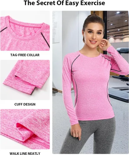 Vista 5 de Camiseta de manga larga para mujer que absorbe la humedad, camiseta de entrenamiento de manga larga para mujer, ajuste seco, yoga, atletismo