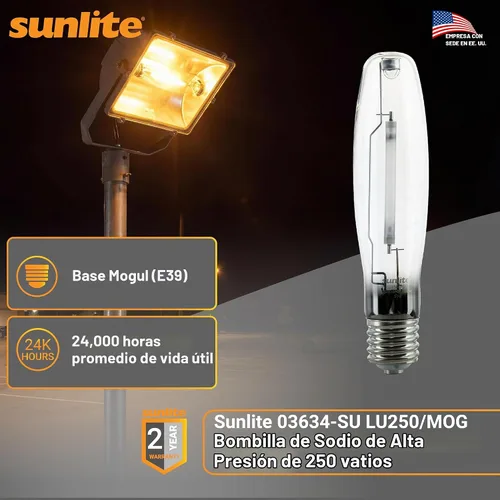 Vista 2 de Sunlite 03634-SU LU250/MOG - Bombilla de sodio de alta presión de 250 W, base Mogul (E39), código ANSI S50, 28000 lúmenes, 24000 horas de vida