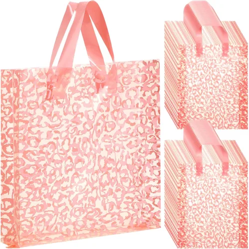 Vista 8 de Woanger 100 bolsas de compras de leopardo de plástico con estampado de guepardo, bolsa de regalo de leopardo para pequeñas empresas, fiesta