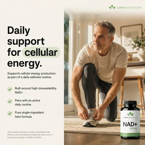 Vista 7 de Luma Nutrition Suplemento NAD+ de 500 mg por porción (250 mg por cápsula) – Envejecimiento más energía, metabolismo y apoyo celular – Suplementos