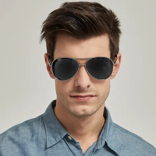 Vista 8 de BOTPOV Gafas de sol de aviador para hombres y mujeres, polarizadas, protección UV400, lente espejada, marco de metal con bisagras de resorte..