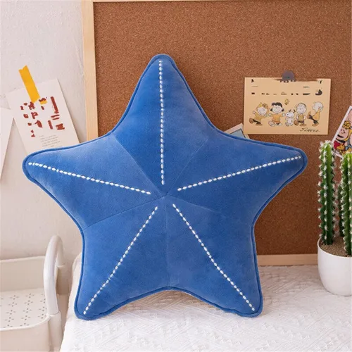 Vista 2 de Almohada de suelo de concha de estrella de mar para sofá, almohada de lectura para automóvil (azul, 19.6 pulgadas)