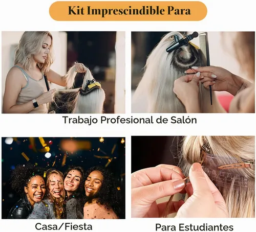 Vista 5 de Pro - Herramientas de extensión de cabello, mini 3 agujeros, microcuentas de silicona y nanoanillos, extensiones de cabello, alicates para abridor