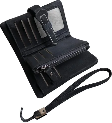Vista 12 de AOXONEL Women's Small Bifold Leather wallet Rfid blocking Ladies Wristlet with Card holder id window Coin Purse