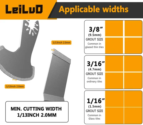 Vista 4 de LEILUO – Juego de 6 cuchillas oscilantes recubiertas de diamante para multiherramienta, ideales para eliminar juntas; compatibles con DeWalt