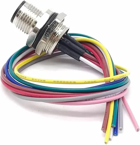 Vista 3 de Elecbee M12 macho zócalo A codificó 8Pin montaje trasero recto para cable 0.2M soldadura impermeable conector