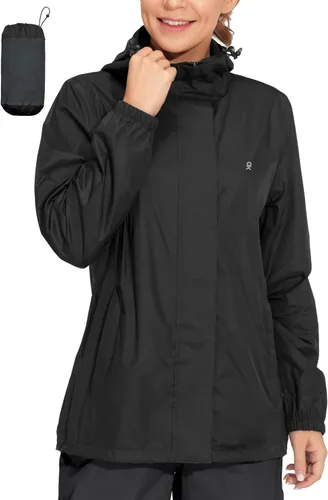 Vista 10 de Little Donkey Andy Women's Packable Waterproof Hooded Rain Jacket verde bosque oscuro