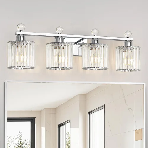 Vista 29 de Lxybcce Moderna lámpara de tocador de baño de cristal, 14 pulgadas, 2 luces, accesorios de luz negra sobre el espejo, fácil instalación e