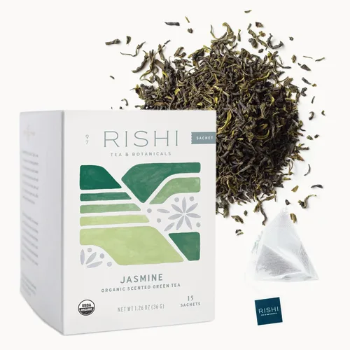 Vista 10 de Rishi Tea Té verde jazmín – Té orgánico de hojas sueltas, té verde chino perfumado con cafeína con aroma y sabor floral, 4 onzas, más de 16 porciones