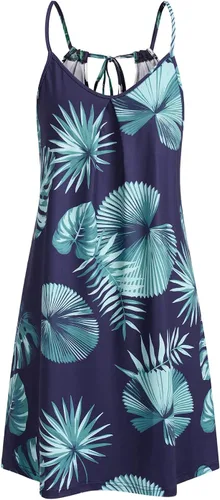 Vista 9 de ULTRANICE - Minivestido para mujer de estilo casual, con estampado floral, cuello en V, tirantes delgados y espalda descubierta para el verano