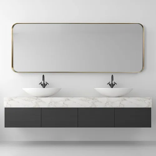 Vista 5 de Empire Art Direct Espejo de pared rectangular de acero inoxidable dorado ultra cepillado, espejo para baño, dormitorio, sala de estar, listo