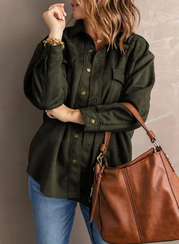 Vista 4 de Dokotoo Chaquetas para mujer, con botones, manga larga, casual, de gamuza sintética, abrigos